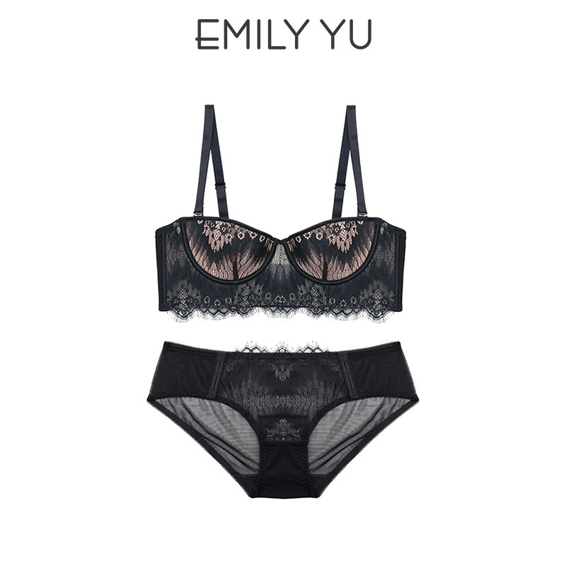 Yu Xiaodan EMILYYU Blossom Bra Set Lace Pure Sexy Small Breast Gathered Half Cup Shoulder Straps Detachable
