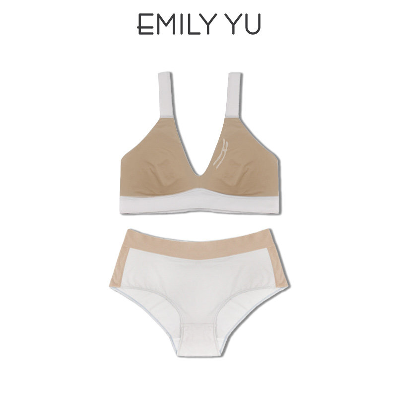 Yu Xiaodan EMILYYU Joyful Little Man HairEd Bra Set Cotton Comfort Underwear No Rim Size Underwear 2-piece Set