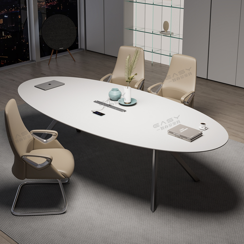 Simple Modern Oval-Shaped Small Conference Table, White Negotiation and Training Table, Work Desk, Conference Room Business Table Simple Modern Oval-Shaped Small Conference Table, White Negotiation and Training Table, Work Desk, Conference Room Business Table