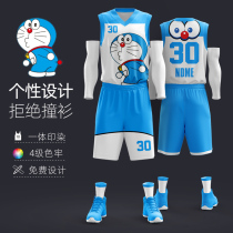 Doraemon series basketball suit suit men and women customized competition training suit personality student blue jersey custom DIY