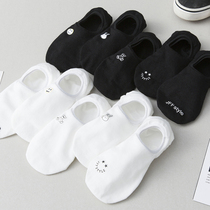 White Socks Womens Boat Socks Pure Cotton Day Series Cartoon Summer Thin with anti-slip and cute shallow mouth invisible socks