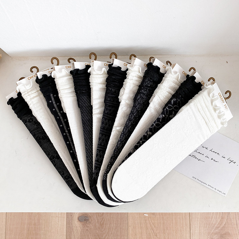 Lace socks women's summer thin tube socks cute Japanese lace Lolita ins tide jk white pile socks