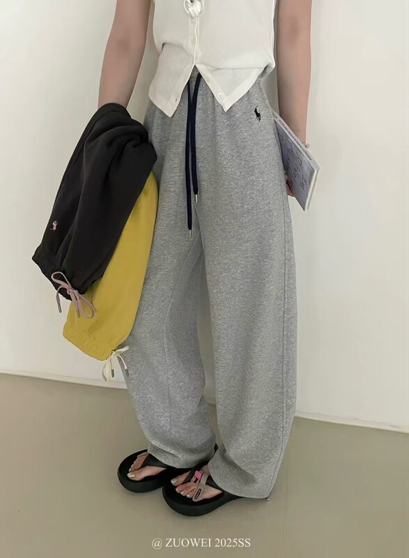 Zuowei Zuo Wei Little Horse Embroidered Jogger Sweatpants for Women Spring/Summer Drawstring Straight Wide-Leg Pants 8038