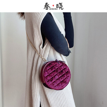 Foreign Trade Single Exit Premium Velvet Small Round Bag Single Shoulder Slip Chain Bag Simple European and American Retro Dingg