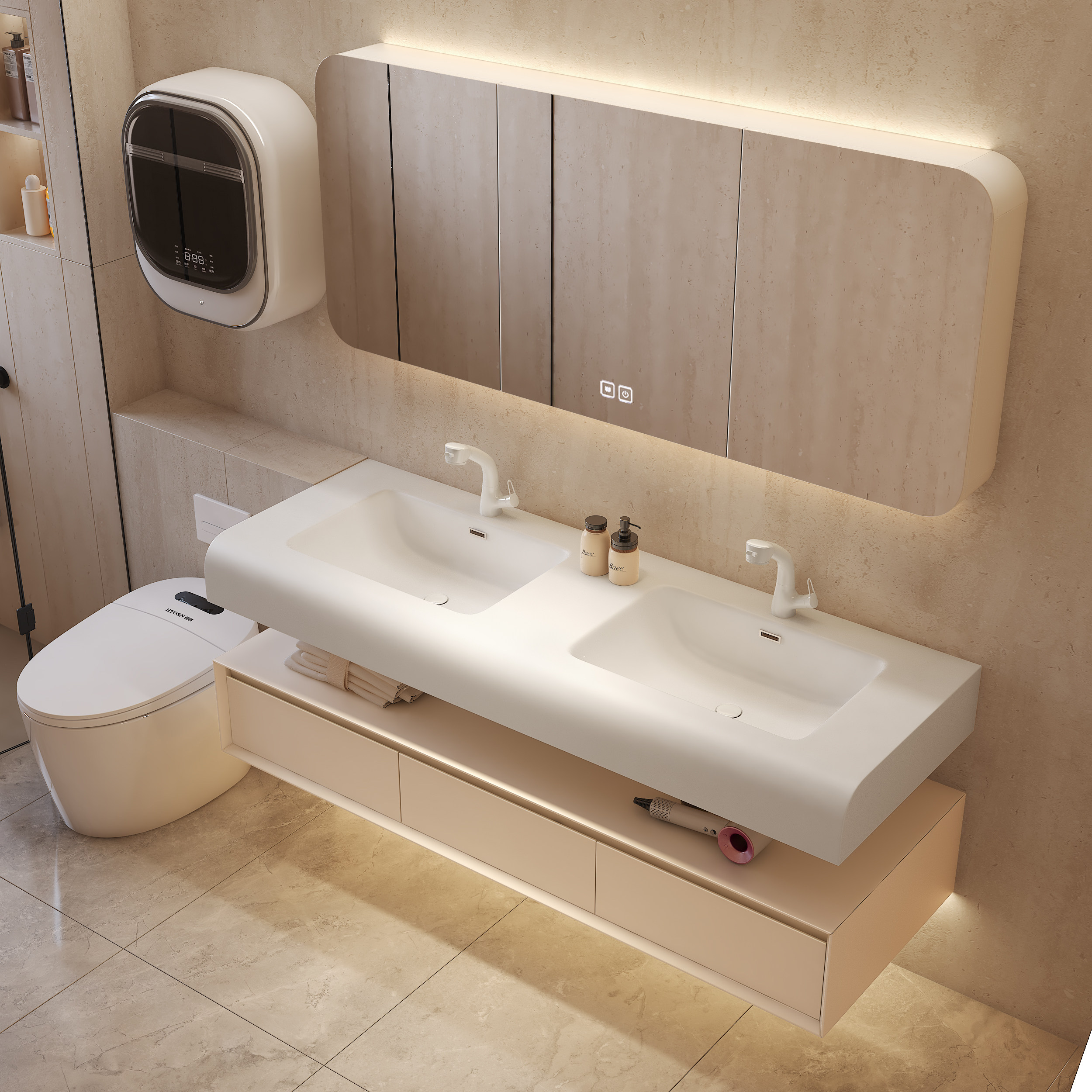 Modern minimalist Skin Sense of the Integrative Basin Bath Room Cabinet Combined Toilet Oak Double Basin Hand-wash Face Wash Table-Taobao