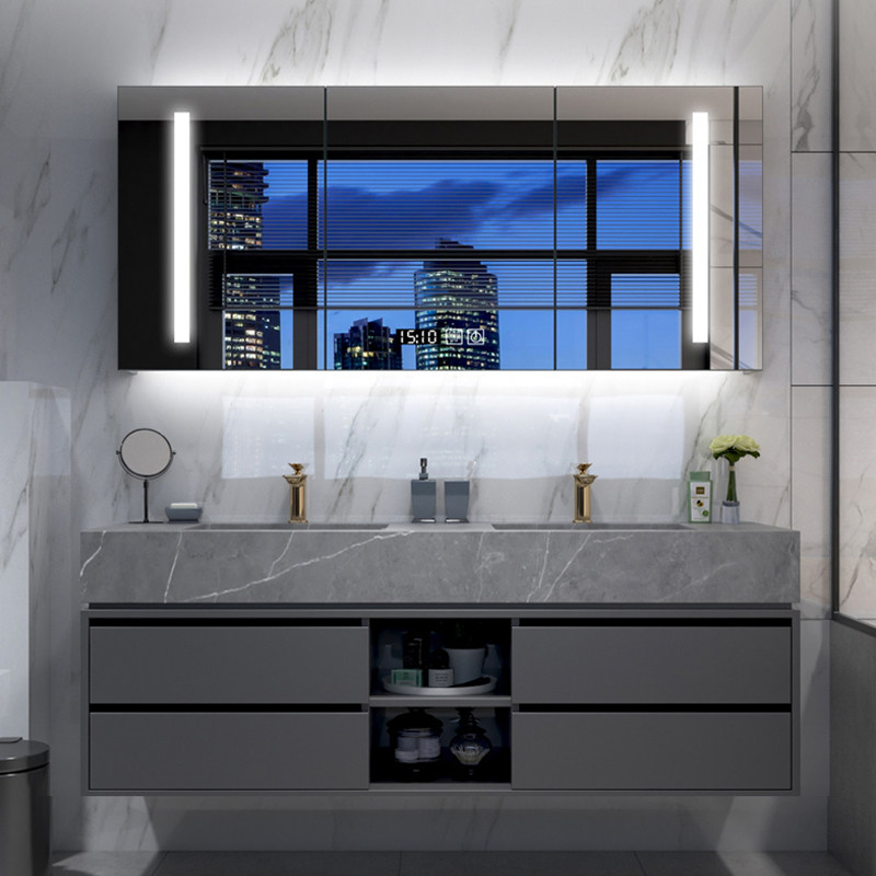 Rock slab integrated bathroom cabinet bathroom smart oak bathroom custom toilet wash basin washbasin cabinet combination