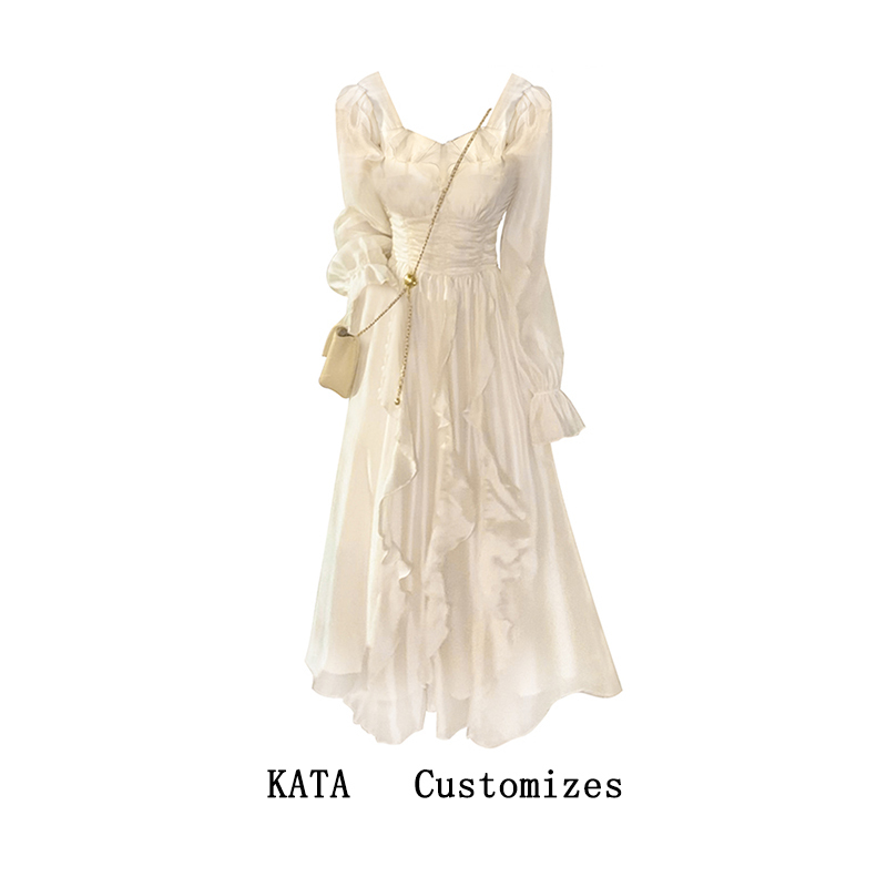 Bailistudio French-Style First Love Gentle Wind Apricot-Colored Long-Sleeve Dress with a Waist-Cinching Design Fairy Dress Bailistudio French-Style First Love Gentle Wind Apricot-Colored Long-Sleeve Dress with a Waist-Cinching Design Fairy Dress