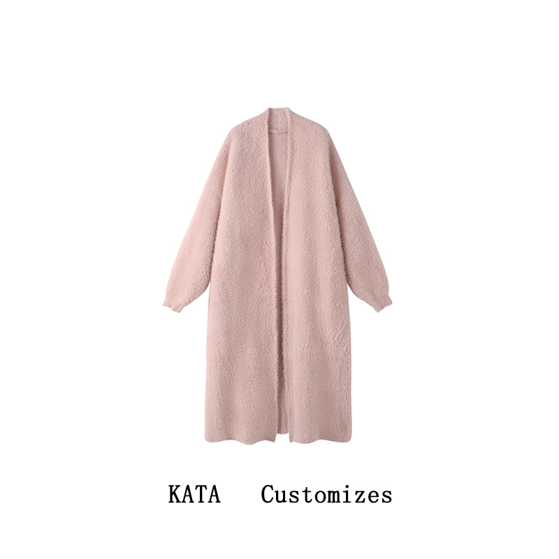 Sakura Promise Warm and Soft Peach Pink Mink Velvet Long Sweater Cardigan Jacket for Women Autumn and Winter 2025 New Style