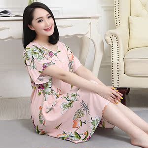 夏季女士棉绸睡衣中老年人妈妈人造棉连衣裙宽