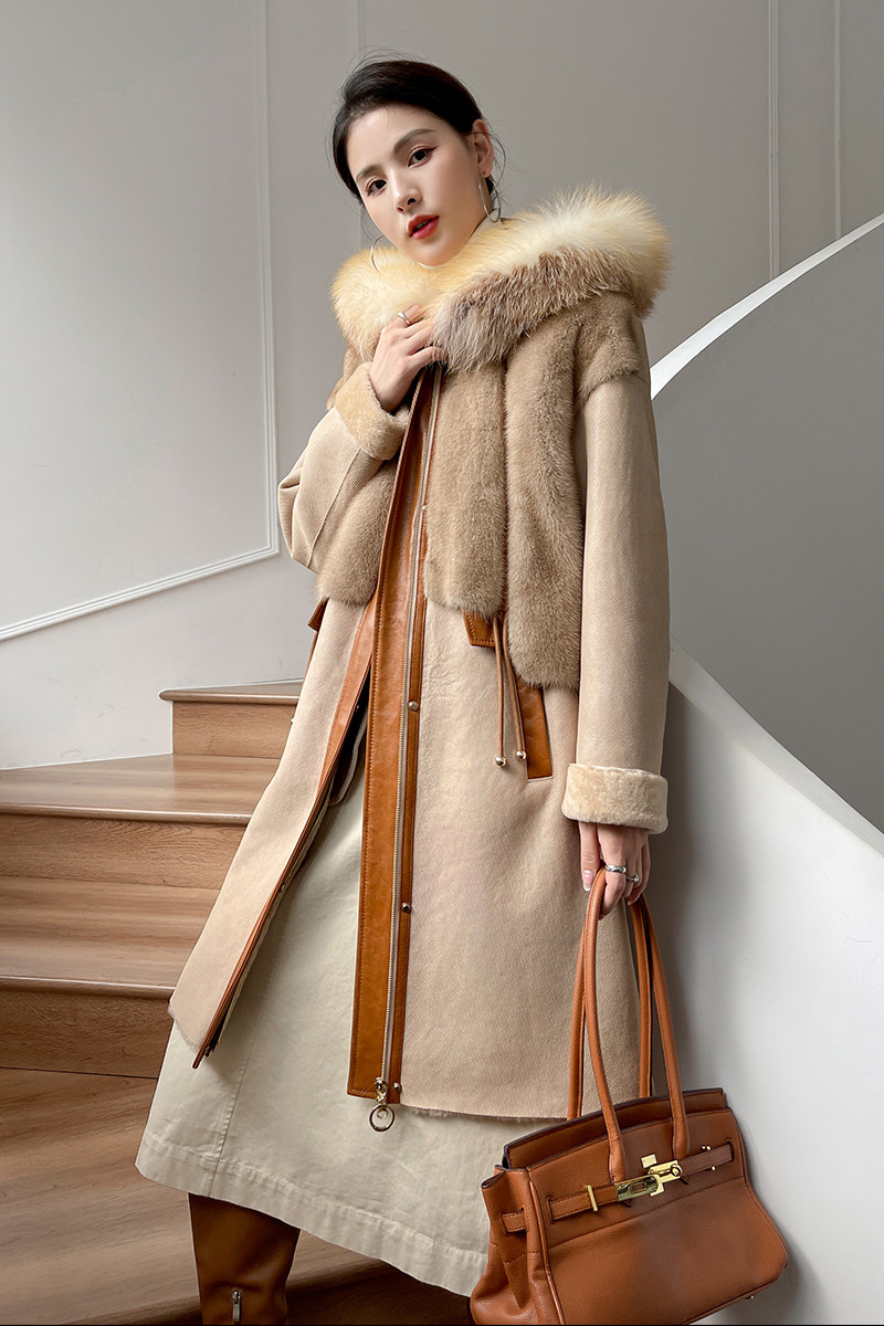 Melinu fur integrated female gold island fox wool even cap jacket 2021 Winter new lamb wool mink fur fur