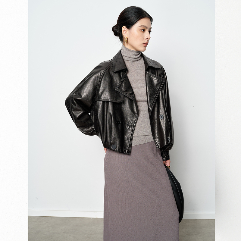 Cailan Imported Genuine Leather Oil-Waxed Sheepskin Casual Jacket Short Women's Coat 2026 Petite Leather Jacket
