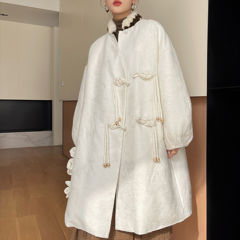 Imported mink fur tie fur buckle Han feather coat 2022 mid - winter long knee velvet clothing