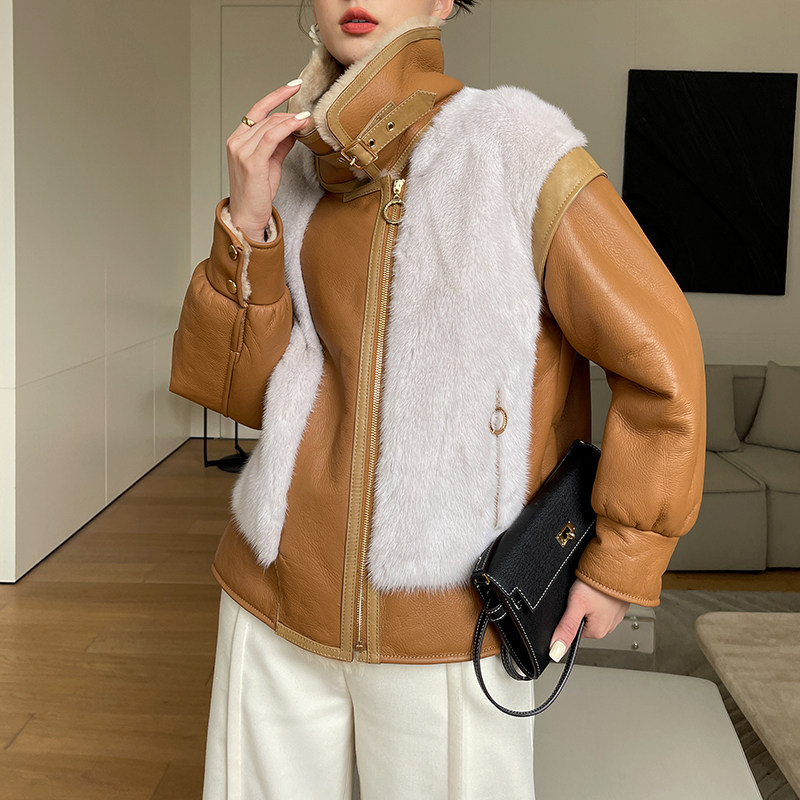 Imported velvet mink female spliced lamb fur one female short coat 2022 winter new fur