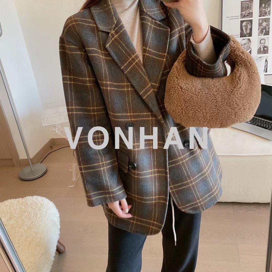 反季清仓 羊毛呢大衣女士通勤西装款 图6