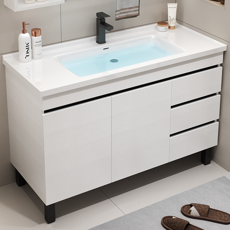 Solid Wood Bathroom Cabinet, Bathroom Sink, Ceramic Integrated Washbasin Cabinet Combination, Floor-Standing Washbasin for Home Use Solid Wood Bathroom Cabinet, Bathroom Sink, Ceramic Integrated Washbasin Cabinet Combination, Floor-Standing Washbasin for Home Use