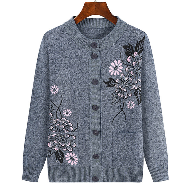 Grandma Sweater ແມ່ຍິງ Retro Knitted Sweater Tops ອາຍຸກາງແລະຜູ້ສູງອາຍຸພາກຮຽນ spring ແລະດູໃບໄມ້ລົ່ນ Cardigan Jackets ເຄື່ອງນຸ່ງຫົ່ມຂອງແມ່ເຄື່ອງນຸ່ງຜູ້ຍິງອາຍຸ