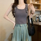 Спортивная майка, осенний топ с чашечками, дизайнерская базовая футболка без рукавов, в корейском стиле, облегающий крой, по фигуре, тренд сезона