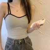 Короткая весенняя летняя черная майка без рукавов, бюстгальтер-топ, в обтяжку
