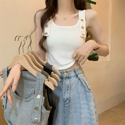 Спортивная майка, осенний топ с чашечками, дизайнерская базовая футболка без рукавов, в корейском стиле, облегающий крой, по фигуре, тренд сезона