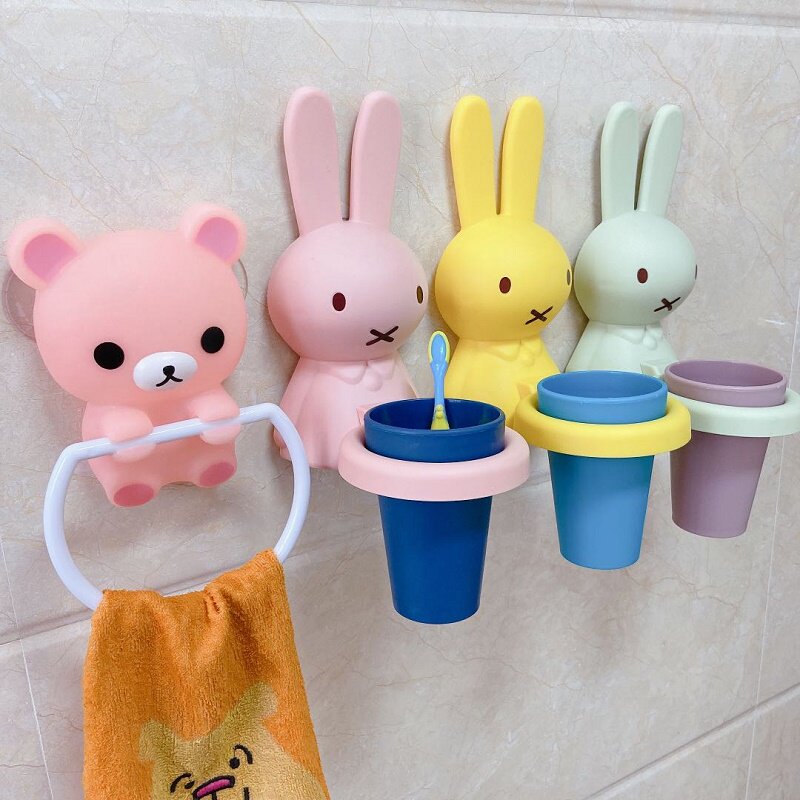 Children's cartoon toothbrush cup rack mouthwash cup portable tooth cylinder creative couple suit wall-mounted suction cup toothpaste holder