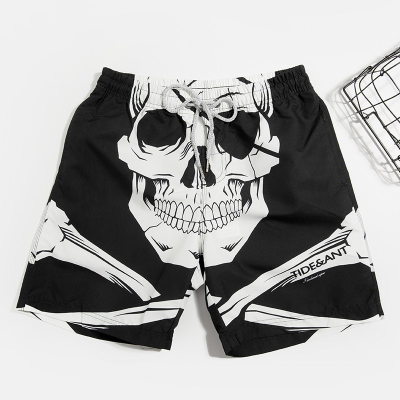 Speed Dry Men Shorts Tourist Holiday Surf Big Skulls Skull Head Letter Pattern Printed Beach Pants Loose Shorts