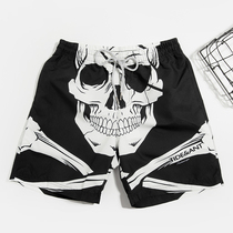 Quick-drying mens shorts Travel vacation surfing big skull letter pattern printed beach pants loose shorts
