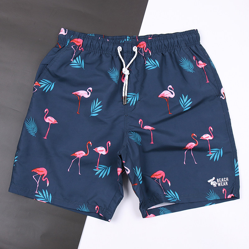 Summer men's swimming trunks seaside holiday cover waves casual breathable large size five beach pants flamingo print pants