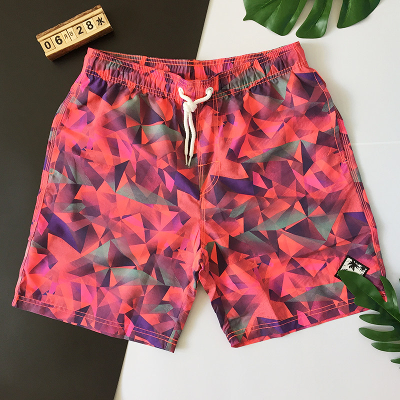 Beach Pants Fluorescent Geometric Printed Men Beach Pants Holiday 50% Surfing Speed Dry Seaside Tourist Shorts Male
