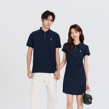 Couple wear summer 2026 new polo collar dress short-sleeved t-shirt university style high-end sense one dress and one skirt trendy
