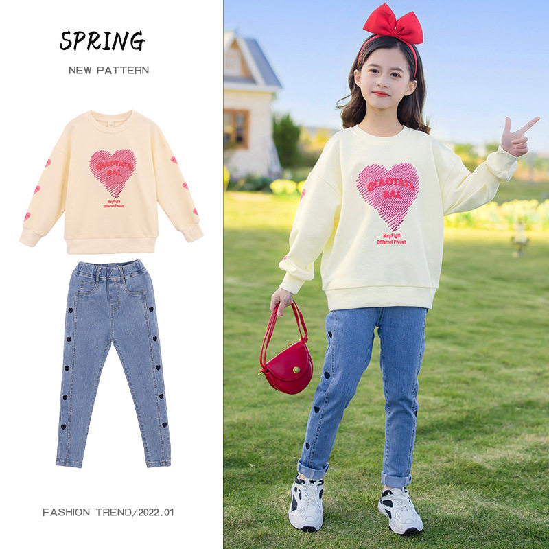 UK next sara girls suit 2022 spring dress new Korean version Children's foreign pie casual thick cotton two sets