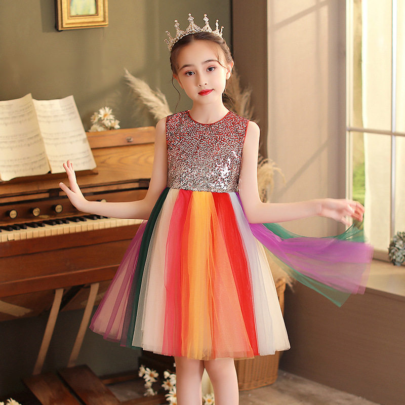 UK next sara girls dress up 2022 Summer new children Rainbow tennis princess gown dress