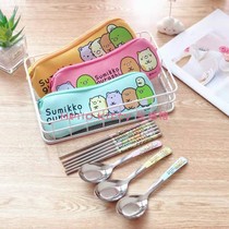 New cartoon corner creature children student stainless steel tableware two-piece set bag set tableware portable storage bag