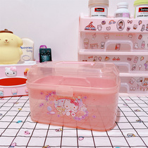Cute KT Melody family pack double-layer household plastic medicine storage box Cartoon portable medicine box First aid box