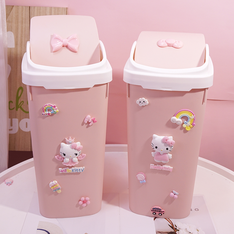 Cartoon household swing cover trash can Cute girl creative bedroom living room bathroom large trash can with lid