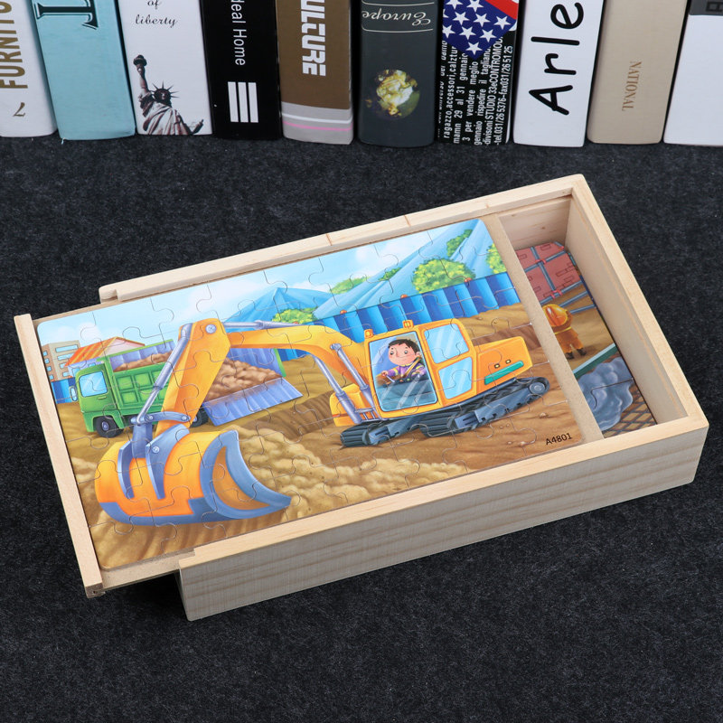 Car Jigsaw Puzzle Kids Toy Gift Box Concentration Training Puzzle Boy Dinosaur Puzzle Wooden 3-6 Years Old