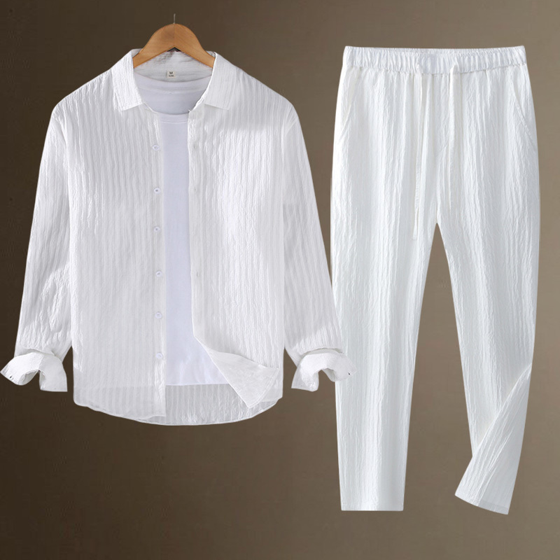 Men's Casual Suit, a Set of Men's Clothing, Paired with a Stylish Spring and Summer Shirt and Pants, Paired with a Lightweight Sun Protection Jacket for Men