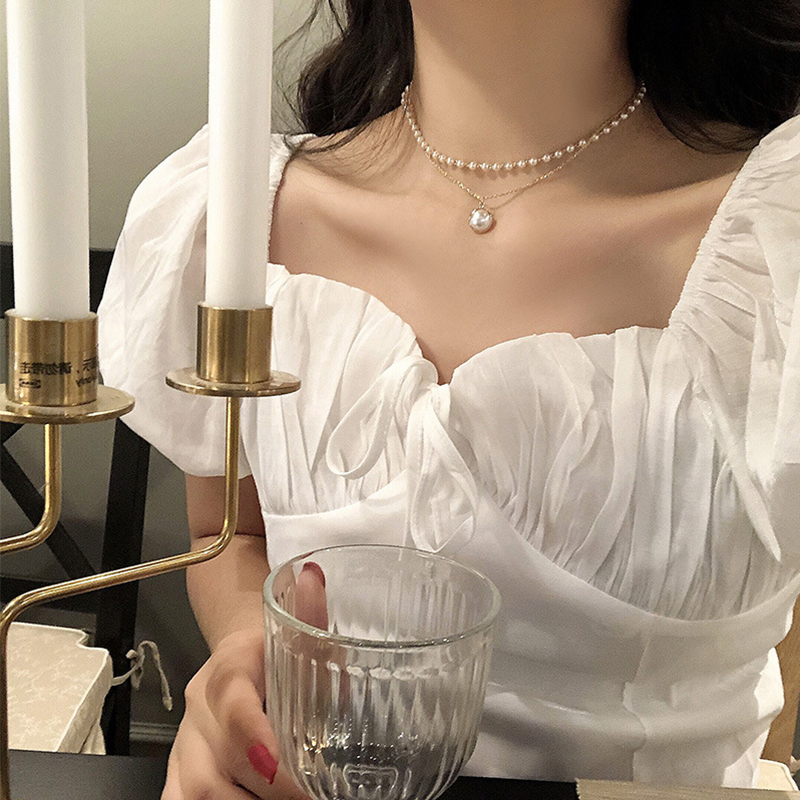 Pearl Retro Style Necklace Woman Ins Minimalist Retro Feel Temperament Little Crowned 100 Lapped Lock Bone Chain Double accessories