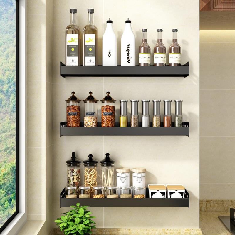 Japan imported MUJIΕ kitchen rack wall-mounted punch-free black seasoning multi-functional wall storage rack