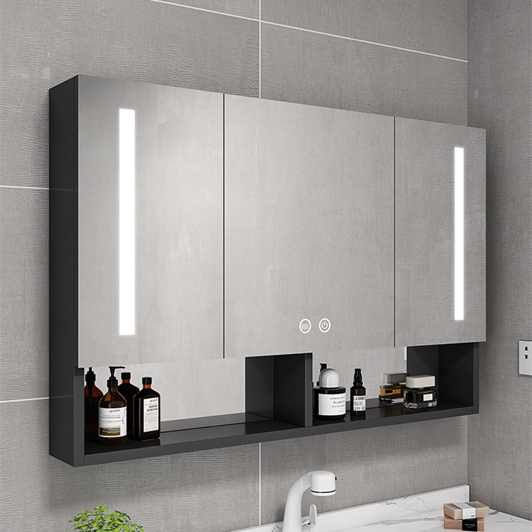 Space aluminum smart bathroom mirror cabinet toilet defogging with light storage storage mirror hanging wall rack mirror box