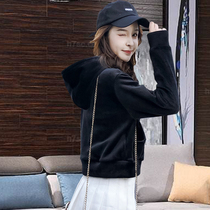 Double sided suede shortchanging necropolis female 2020 new Korean version with cap spring with loose high waist plus suede thickened maiden blouse