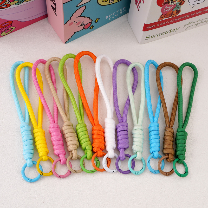 Paracord Woven Bag Charm Keychain Phone Doll Pendant Personalized Anti-Lost Lock Ring Color-Blocking Wrist Strap
