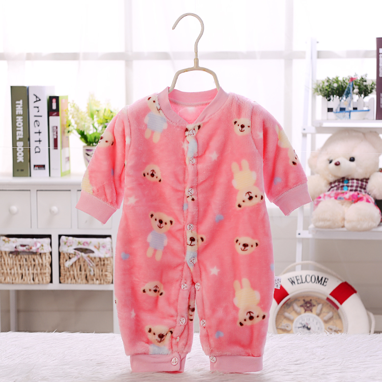 Babyiesies flannel mùa thu và mùa đông đồ ngủ sơ sinh dài tay ra để mặc flannel lông cừu san hô áo liền quần cho bé