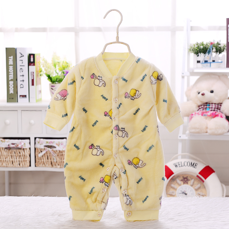 Babyiesies flannel mùa thu và mùa đông đồ ngủ sơ sinh dài tay ra để mặc flannel lông cừu san hô áo liền quần cho bé