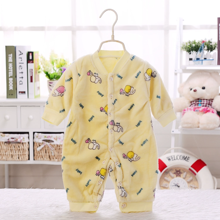 Babyiesies flannel mùa thu và mùa đông đồ ngủ sơ sinh dài tay ra để mặc flannel lông cừu san hô