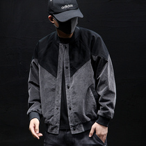 Spring jacket mens Korean version of the trend casual fat plus size loose fat top Corduroy mens jacket