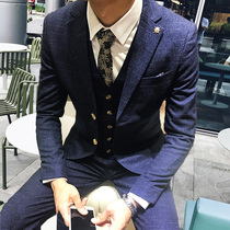 Suit mens suit Casual handsome British style groom suit suit three-piece mens wedding banquet annual party dress