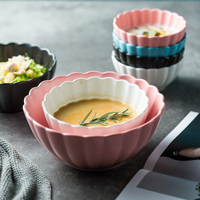 Nordic ceramic bowl Creative chrysanthemum bowl household salad bowl dessert bowl fruit bowl single rice bowl soup bowl large bowl