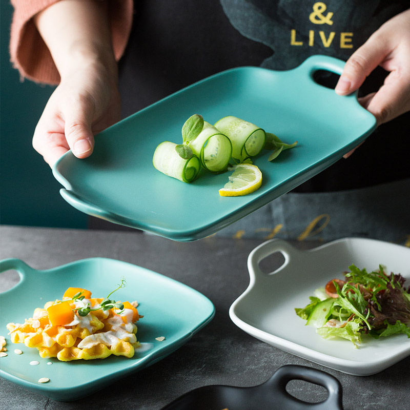 Double-eared rectangular baking plate plate Nordic creative baking plate home plate western plate hotel tableware plate