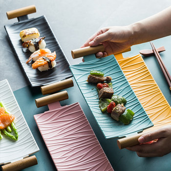 Creative rectangular plate binaural sushi plate