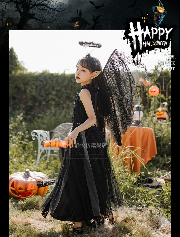 Halloween trẻ em thiên thần bóng tối ma cà rồng trang phục hóa trang đen quốc ma quỷ phù thủy váy